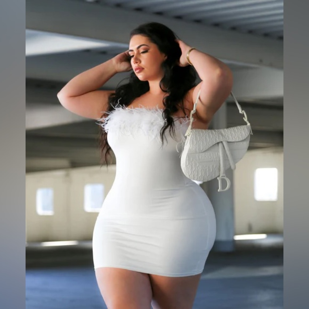 Fashion Nova White Feather Accent Dress